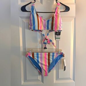NWT CALIFORNIA WAVES MULTICOLOR STRIPE BIKINI TOP (L) & BOTTOM (M)